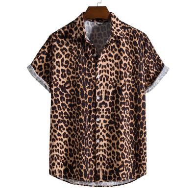 Men Camisa Leopard Floral  Slim Fit Short Sleeve Hawaiian Shirt  Party Beach Casual Shirts  Plus Size