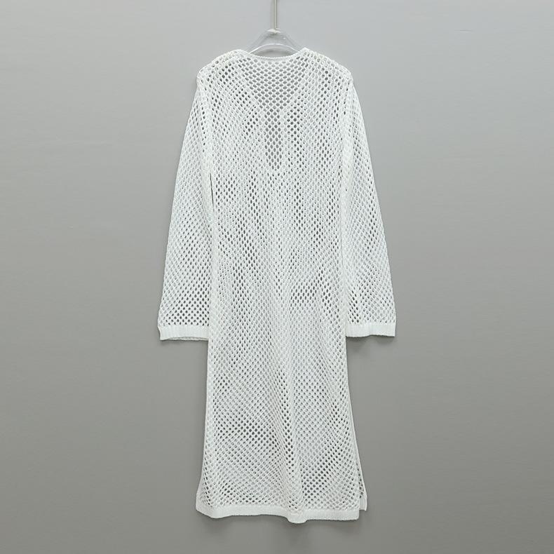 Letní dámské plážové šaty jednobarevné sexy pletené vyhloubené bikiny plavky zahalující krém na opalování dlouhé šaty