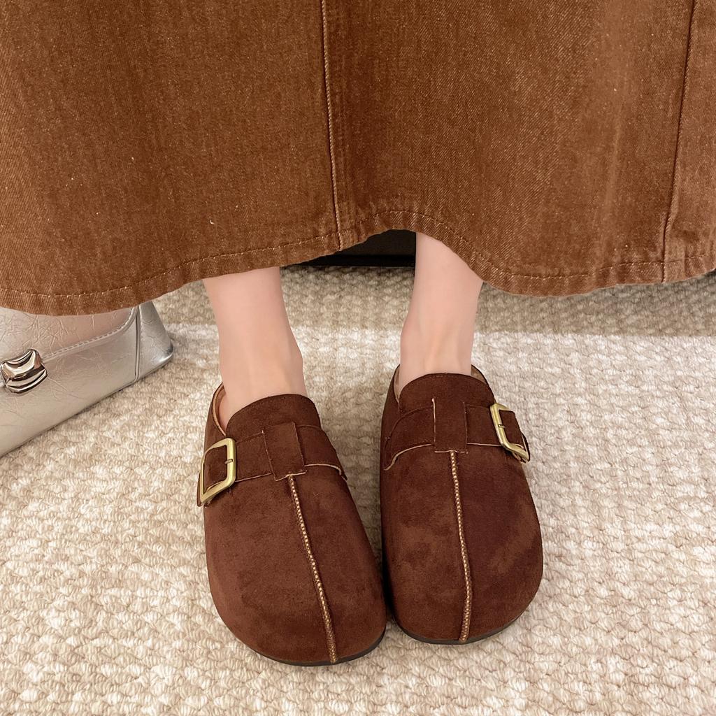 Fleece thick-soled inner heightening bag head half slippers women's new autumn and winter one-pedal Boken cotton shoes