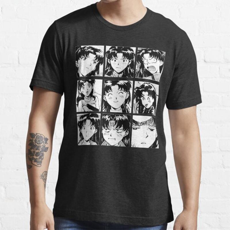 Plus Size Anime Evangelion Printed Unisex T Shirts Round Neck Cotton Tops Summer Casual Black Tees