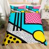 Blau Pink Memphis Bettwäscheset Bunte Abstrakte Bettbezug Hippie Hip Hop Deckenbezug Geometrisch Vintage Mode Steppdeckenbezug