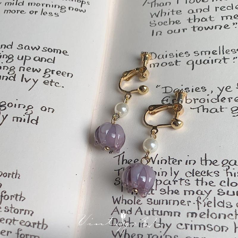 "Midsummer Vine Flower" French Retro Gentle Niche Temperament Purple Glazed Flower Plant Earrings/Earclips