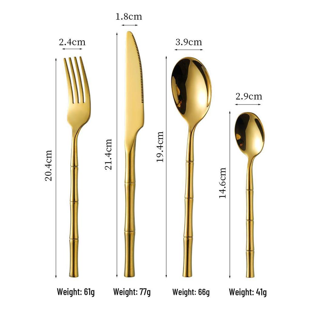 304 Stainless Steel Bamboo Joint Cutlery Set: Steak Knife, Dinner Fork, Dessert Spoon, Chopsticks - Elegant Gift for Hotels & Boutiques