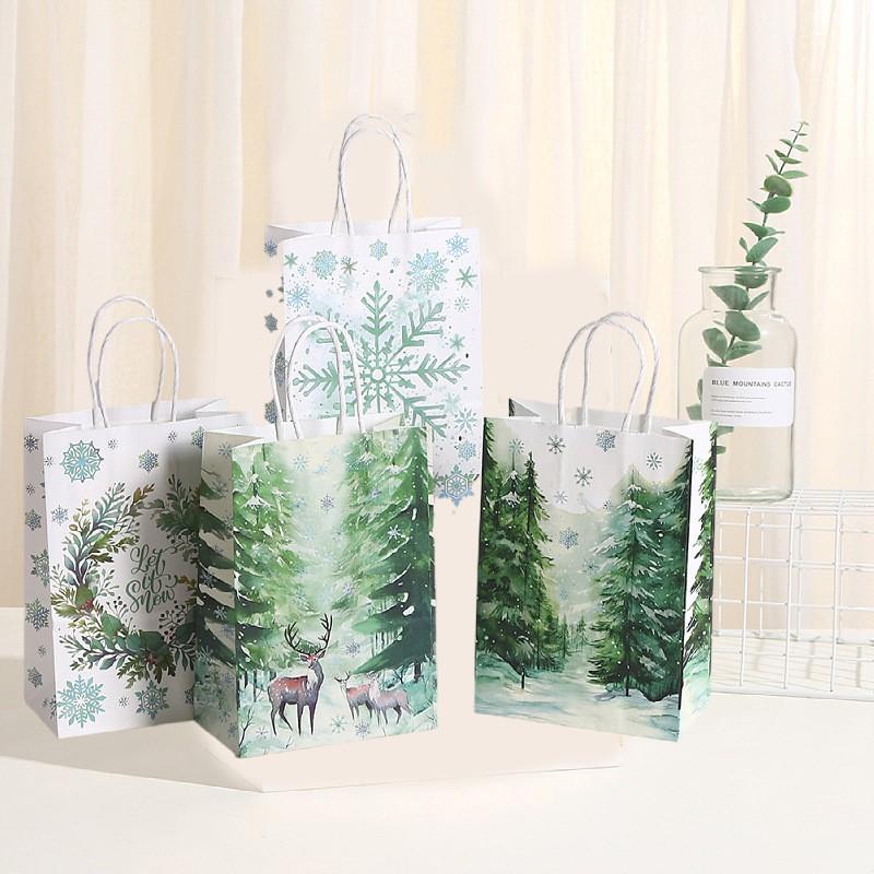 Eco-Friendly Kraft Paper Gift Bag With Floral Print Handheld Christmas Wedding Favors
