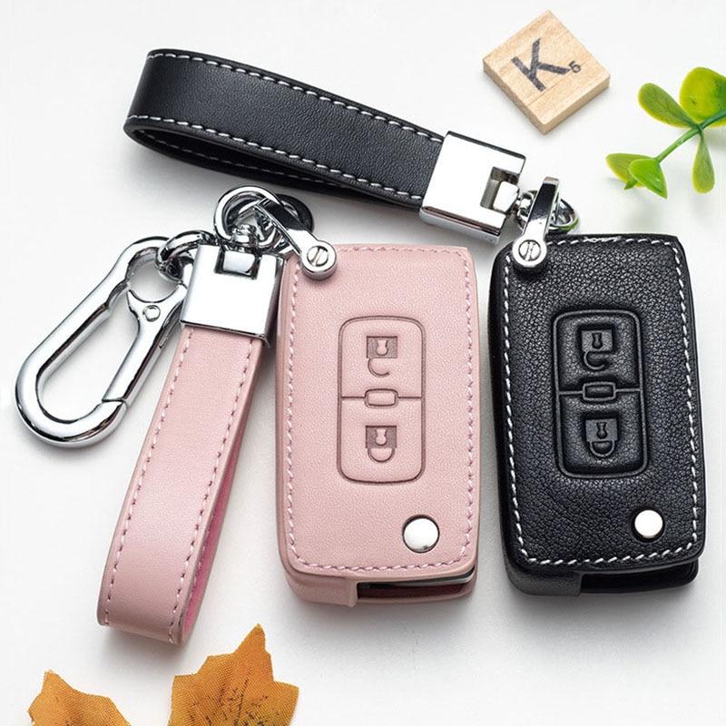 Cheap Leather 2 Buttons Car Key Cover Case Protect for Mitsubishi ...