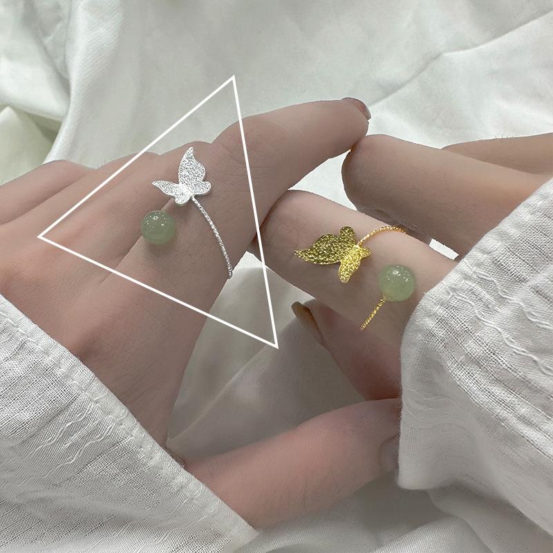 925  Silver small leaves micro-insert opening ring simple fashion sweet temperament leaf ornaments