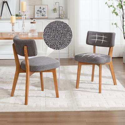 Ensemble de 2 chaises de salle à manger style Mid-Century moderne, pieds en bois massif, assise rembourrée en tissu, pour cuisine, salle à manger ou bureau (tissu de lin gris)