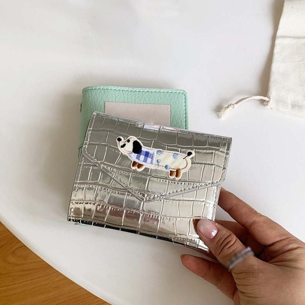Portable Crocodile Pattern Wallet Candy Color Embroidered Sausage Dog Short Leather Purse Multiple Card Anti-splash Water