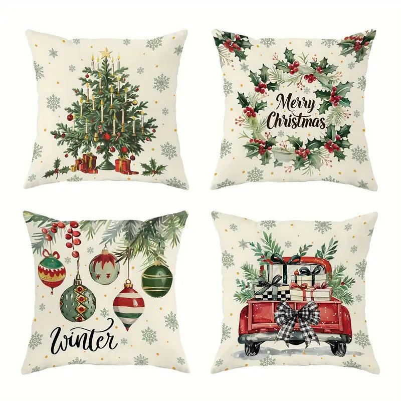 4-piece Christmas Pillowcase Set Santa Claus Reindeer Snowman Bedroom Living Room Sofa Christmas Decoration Happy New Year 2290₽