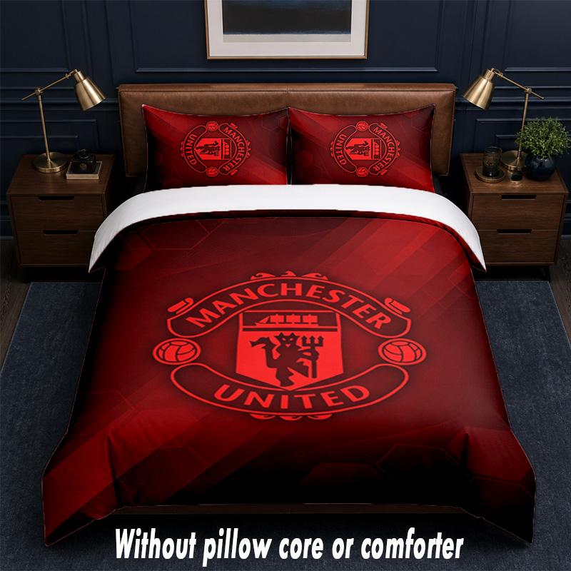 Manchester United Diseño Juego de Cama Ropa de Cama 1 Funda Nórdica + 2 Fundas de Almohada Suave Transpirable Ropa de Cama para el Hogar