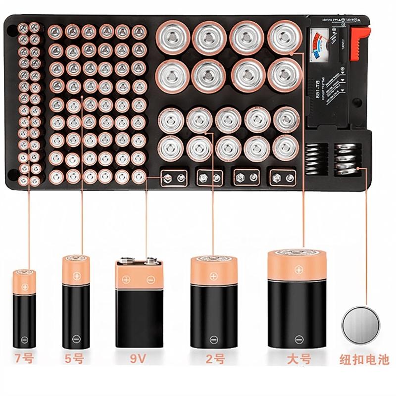 Battery Storage Box Featuring Integrated Power Tester Adjustable Partitions 116 Grid Transparent Cover