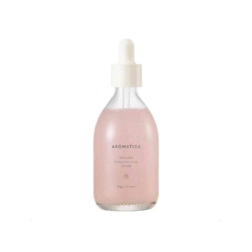 Aromatica Rewitalizujące Serum z Infuzją Róży 100ml Serum Odmładzająco-Nawilżające, Serum Dodające Witalności Dla Skóry Suchej | Z Wodą z Róży Damasceńskiej i Olejkiem Różanym