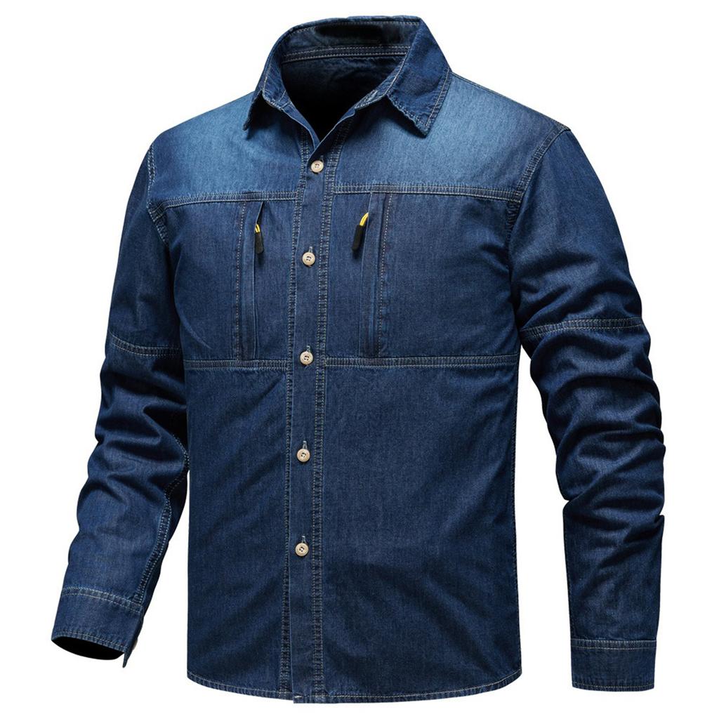 Men's Long-Sleeved Denim Shirt Casual Shirt Slim Fit Top