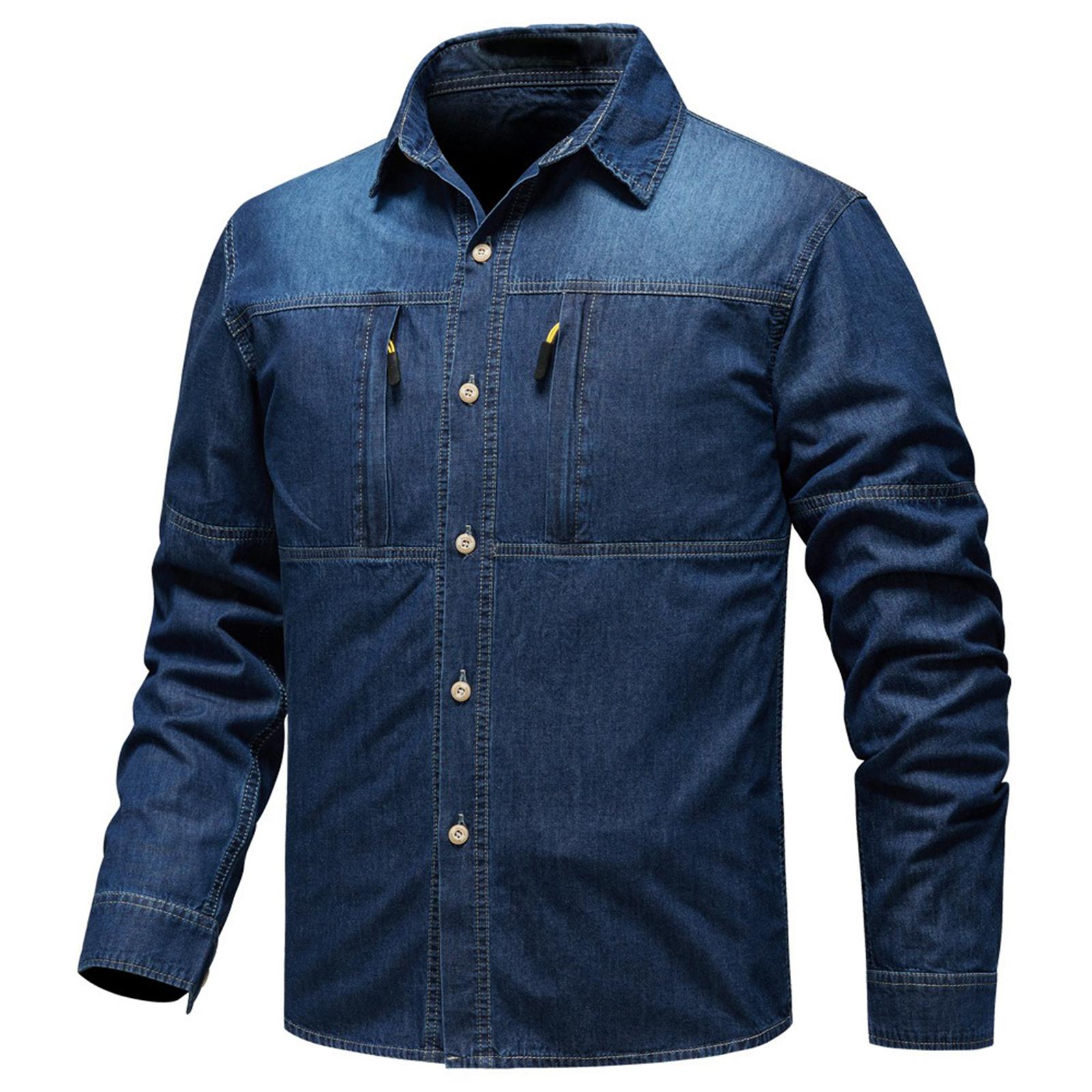 

Мужская джинсовая рубашка с длинным рукавом, повседневная, приталенная, топ XXXL