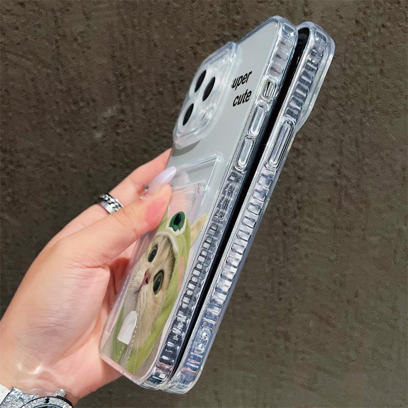 Card Slot Holder Silicone Wallet Pocket Case For Xiaomi 14T 13T 11T Redmi 15 14 12C 13C iPhone 17 16 15 Samsung A15 A25 A35 Cover Clear Phone Bumper