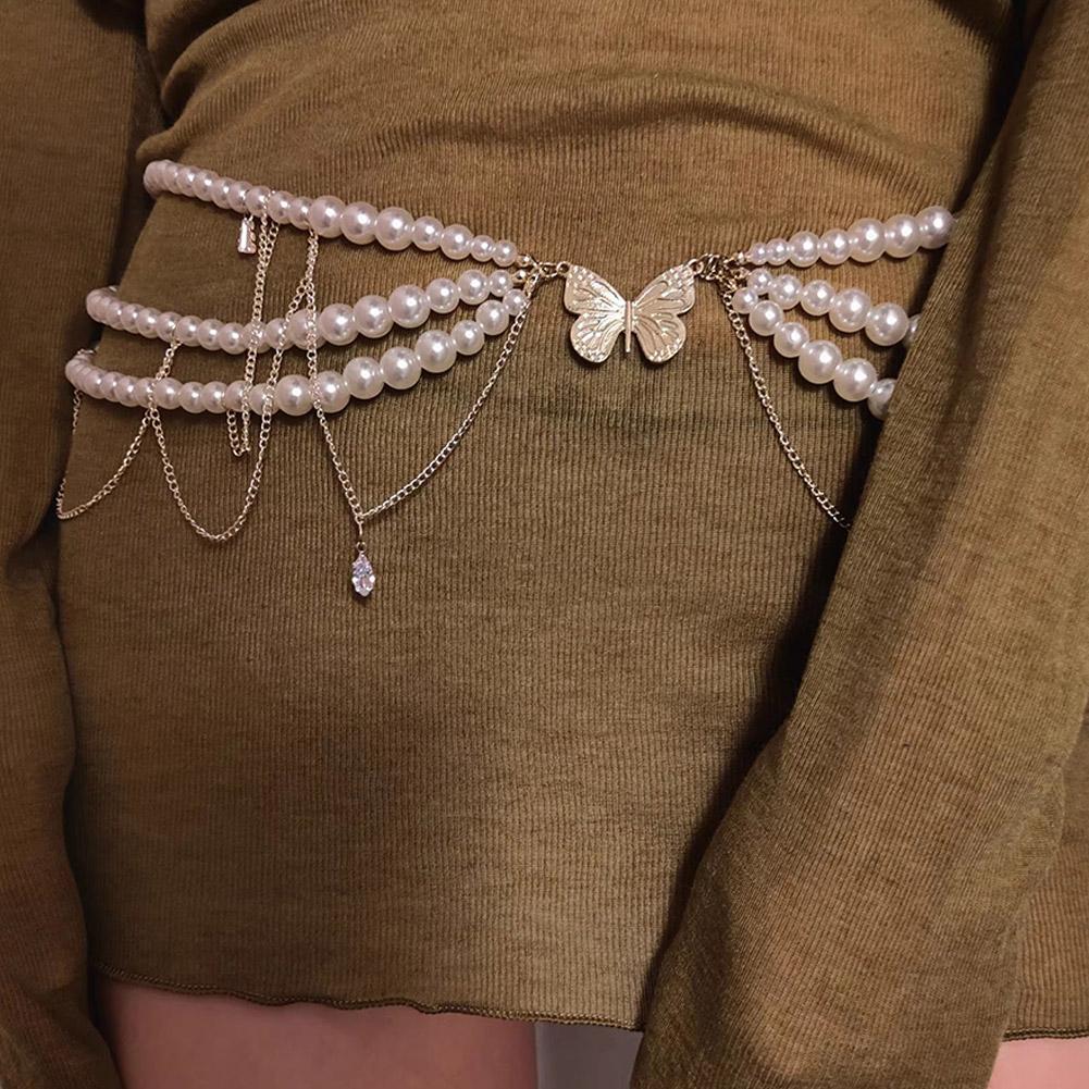 Fashion Y2K Retro Multilayer Pearl Waist Chain Belt & Body Accessories Jewelry For Party Wear F I9M7