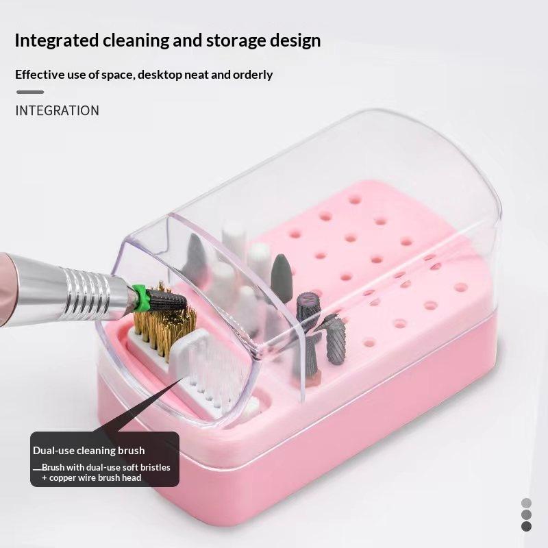 Nail Drill Bits Holder 30 Holes Dustproof Organizer Case With Cleanning Brush Salon Professional Manicure Display Stand