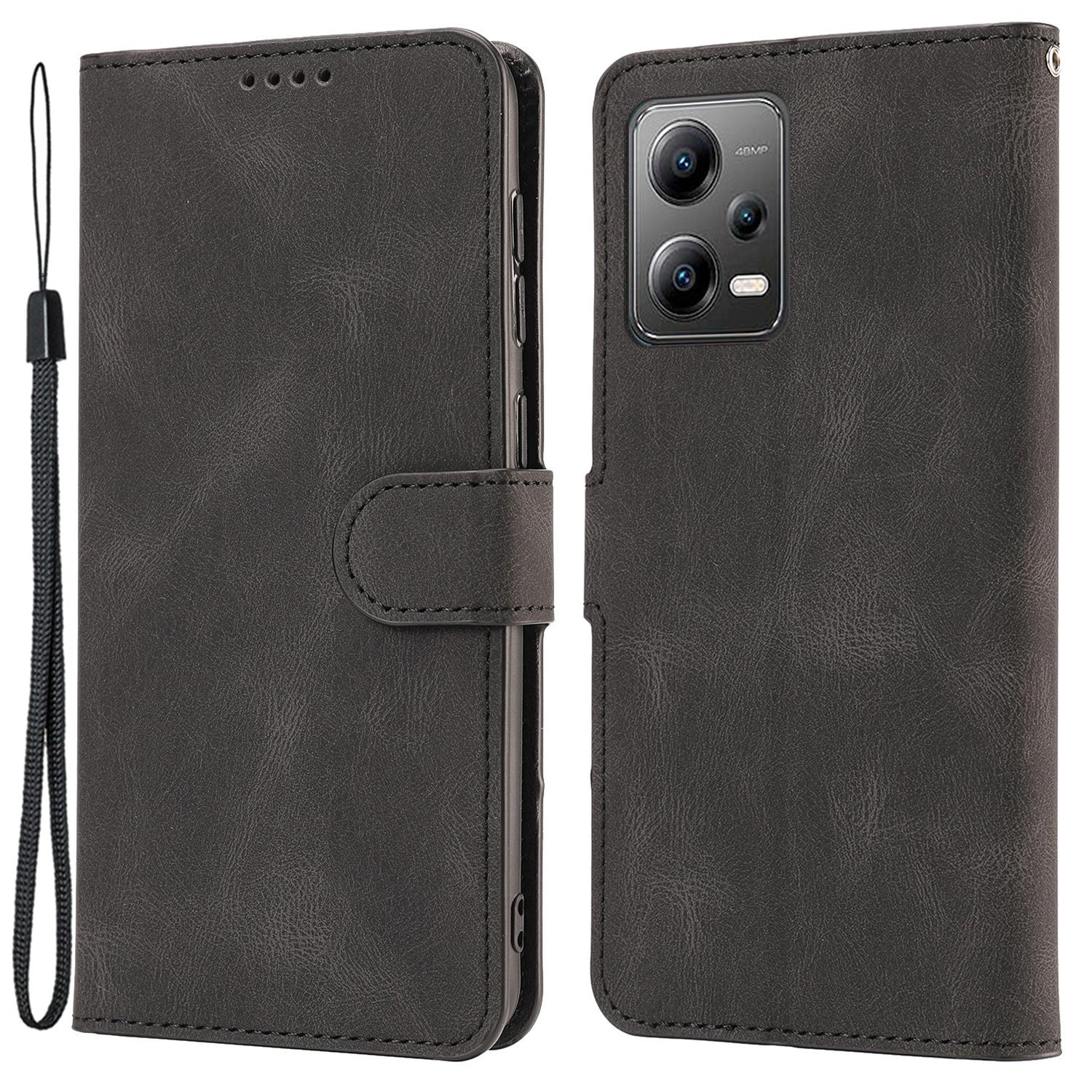 

For Xiaomi Redmi Note 12 Pro+ 5G/Note 12 Explorer 5G Leather Phone Case Stand Wallet Cover with Strap Black
