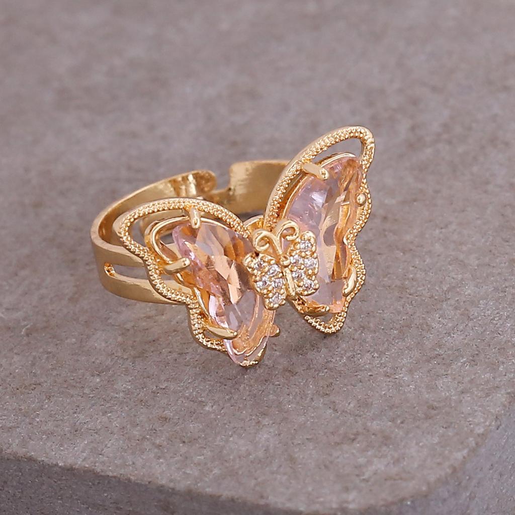 New European American Multicolor Three Dimensional Butterfly Ring Ladies Stylish Jewelry Personality Trend Hand Accessories