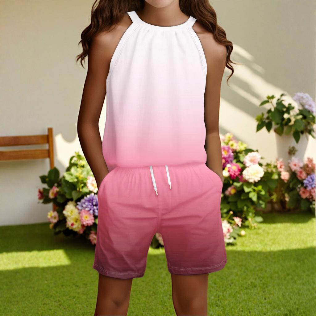Children's Casual Fashion Round Neck Sleeveless Top Shorts Set