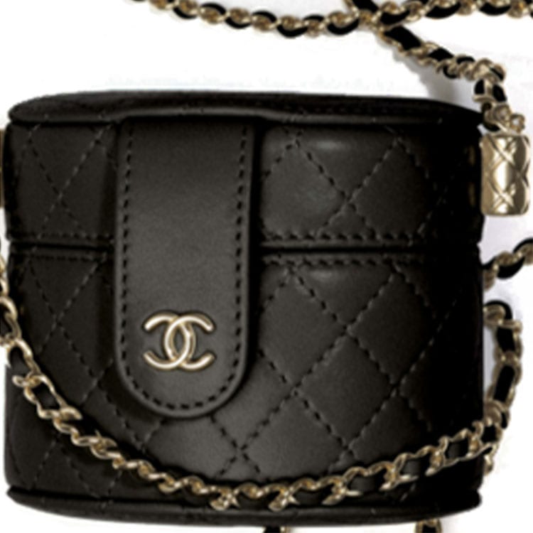 Chanel Grain Embossed Lambskin Cylinder Bag, Makeup Bag, Handbag, Shoulder Bag, Crossbody Bag Women's Black AP1573-B03686-94305