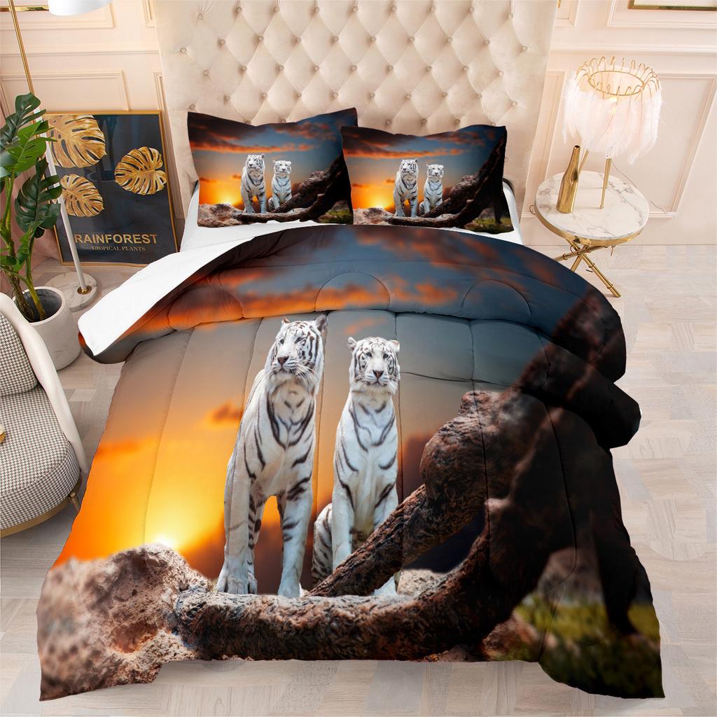 3d Digital Printing Thickened Feather Silk Cotton Quilt Animal Tiger Fat Quilt Printing Three-piece Quilt Cover Set