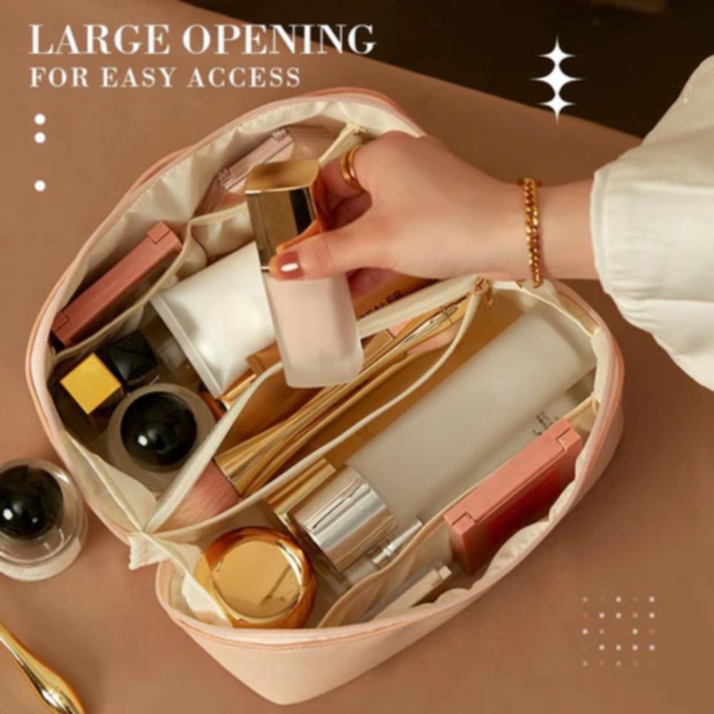 Bærbar Reise Kosmetikkveske PU Skinn Sminkeveske Stor Kapasitet Kosmetikkveske Organizer Toalettmappe