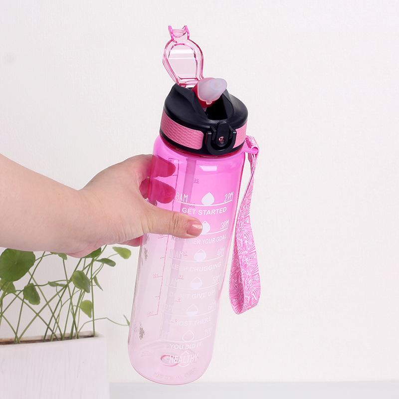 1000ml Large Capacity Water Cup with Handle Straight Mouth Spring Cap Space Cup Plastic Water Cup Sports Outdoor Water Cup