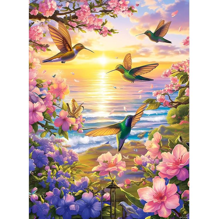 300 Pieces Puzzles for Adult Jigsaw Puzzle 300 Piece Children Elderly Puzzle Hummingbird Beach Flower Puzzle Gift for Mom Dad Family Friend Family