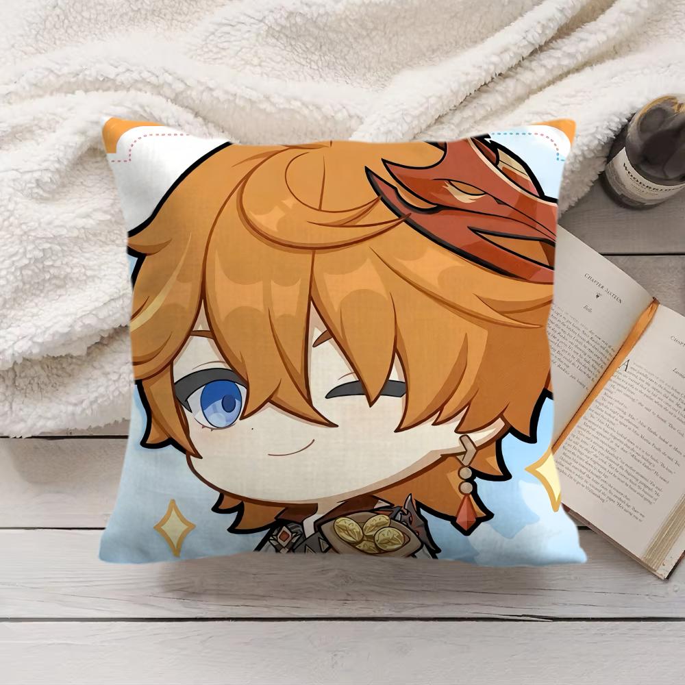 Tartaglia Cute Genshin Impact Cushion Cover Silky Short Plush Invisible Zipper Dustproof Sofa Pillow Case For Home Decor