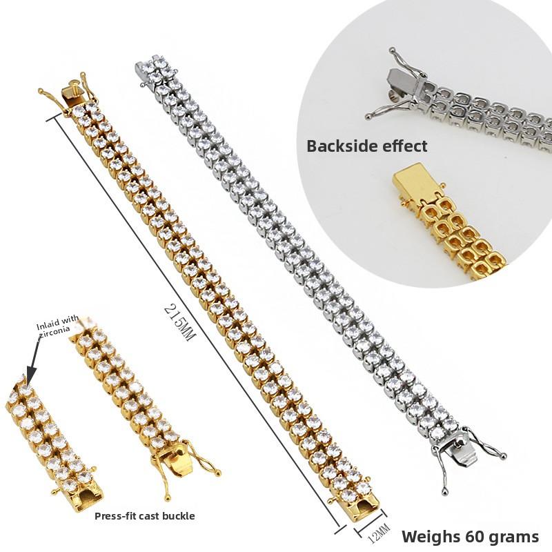 Stainless Steel Geometric Zircon Bracelet for Men Women Hop Style 12mm Wide Polished Gold Color Jewelry Supply