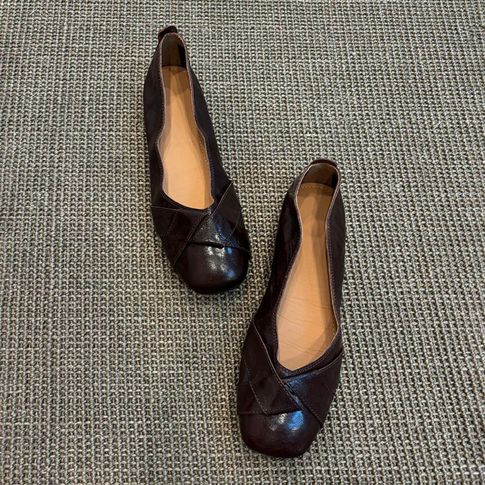 

French niche outer wear one-pedal flat shoes, women s temperament is fashionable and comfortable, absolutely versatile, shallow mouth small single sho 40 коричневий