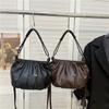 Vintage Ruched Leather Handbag for Women, Soft Multi-pocket Shoulder Crossbody Bag, Casual Large Capacity Hobo Purse for Daily Work Travel