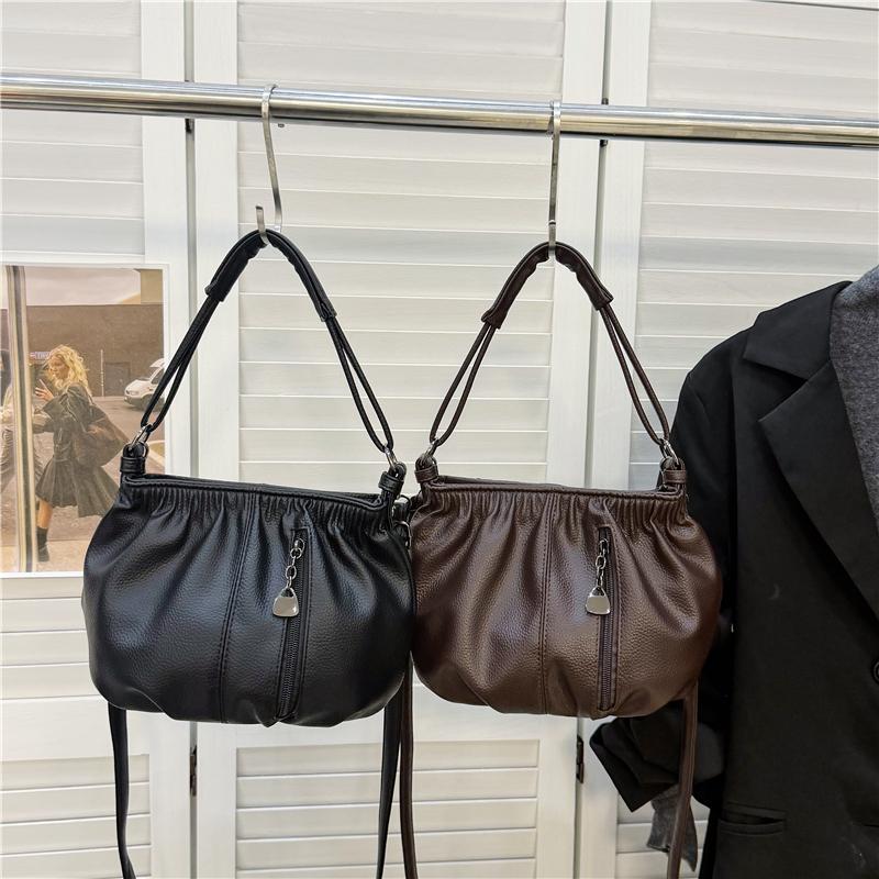 Vintage Ruched Leather Handbag for Women, Soft Multi-pocket Shoulder Crossbody Bag, Casual Large Capacity Hobo Purse for Daily Work Travel
