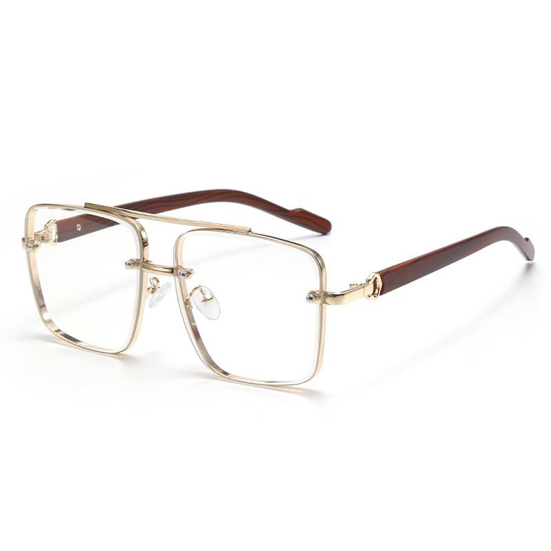 Non-polarized Trendy Double Bridge Metal Sunglasses Retro  Sunglasses Men Square Flat Top Double Bridges Sun Glasses Women Travel Fashion Eyeglass