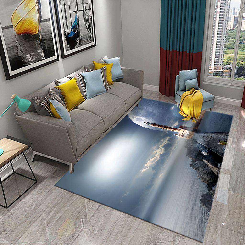 Bathroom Kitchen Entrance Non-slip Living Room Bedroom Floor Rug Lighthouse Rug Sunset Beach Theme Rug