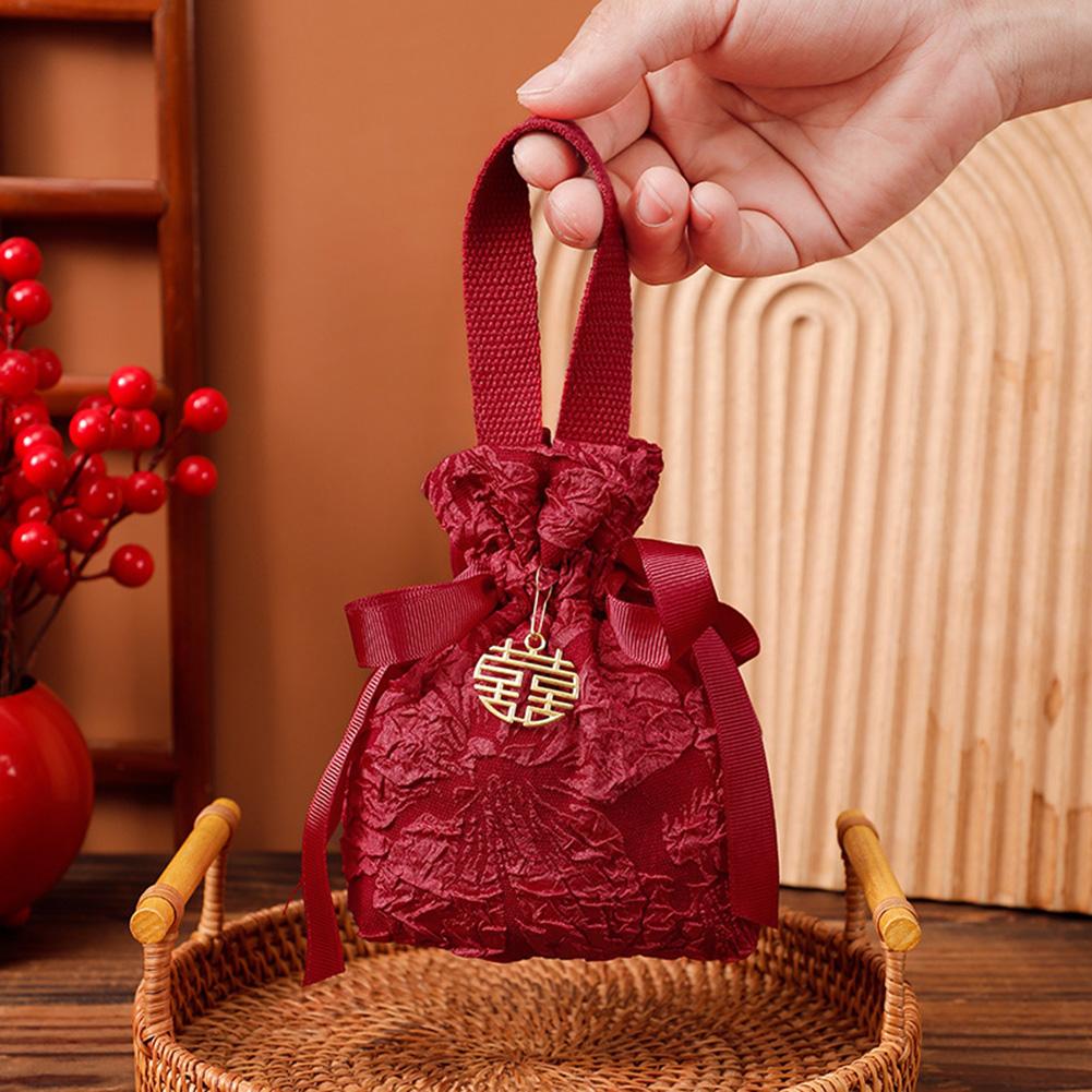 1PC Fabric Bag Traditional Chinese Wedding Drawstring Candy Gifts Packaging Bag For Wedding Birthday Party Decor Jewelry Pouches