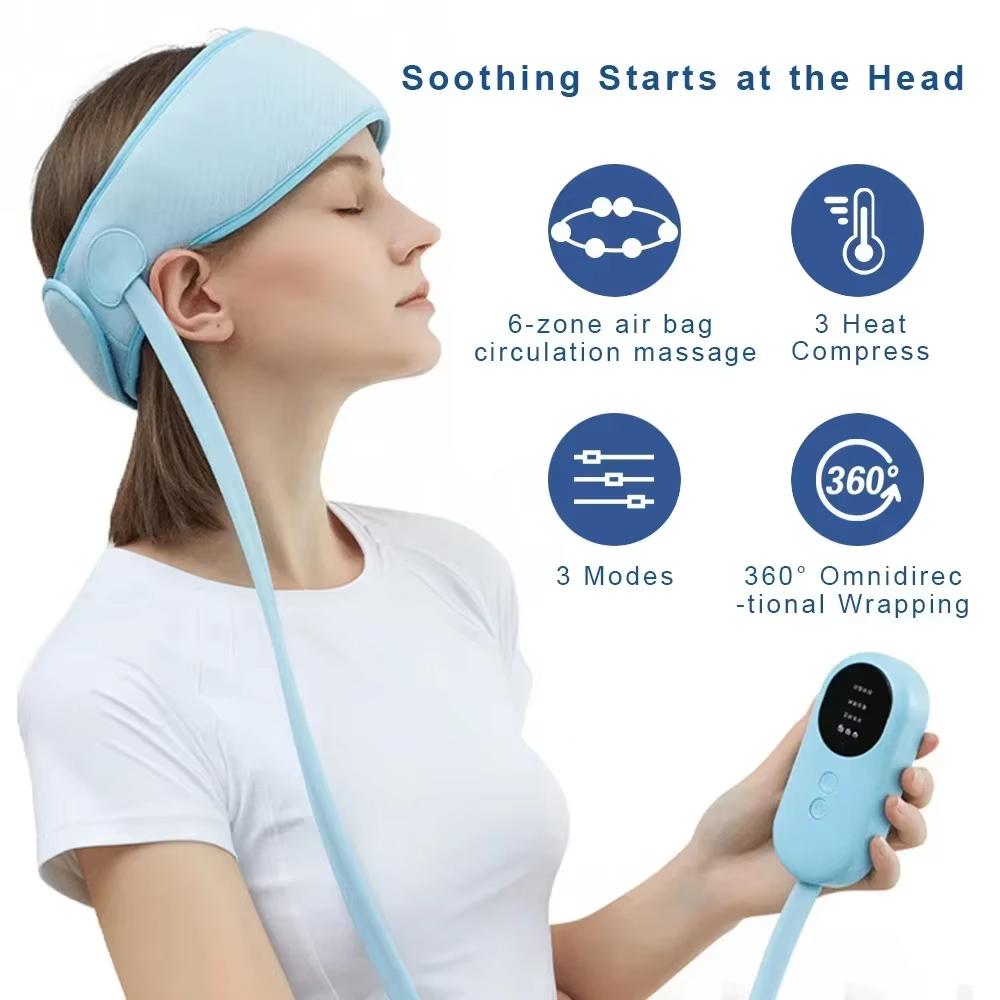 Electric Airbag Head Massager Headband Full Coverage Air Pressure Heating Rechargeable for Scalp Deep Relaxation and Comfort