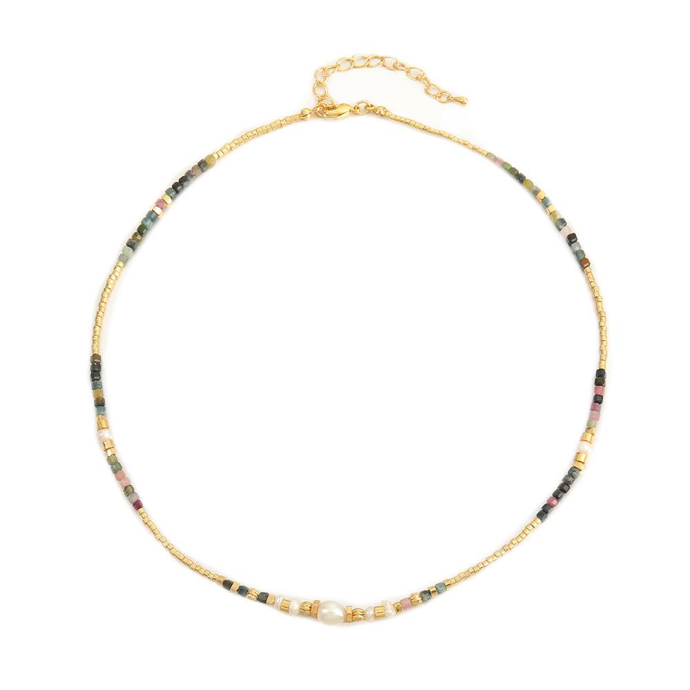 GEMCHIC Women s Layered Natural Stone Pearl Necklace with Eight-Pointed Star and Geometric Pendant, Vintage Style Sweater Chain