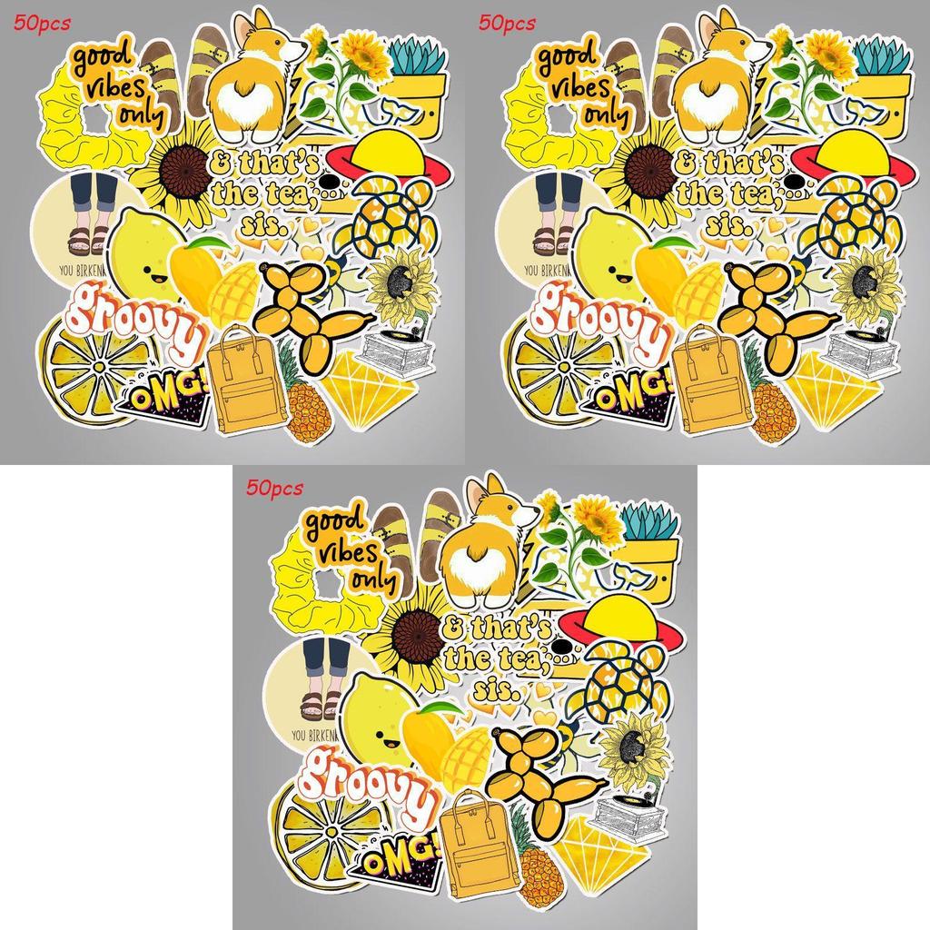 50 Pcs Cartoon Yellow Small Fresh Stickers Featuring Adorable Designs For Luggage Decoration
