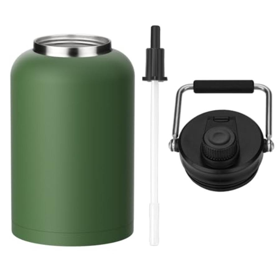 One Gallon Jug with Straw 128 Oz Double Wall Vacuum Insulated Sports Water Bottle In Stainless Steel Keeps Cold Up To 48 Hours