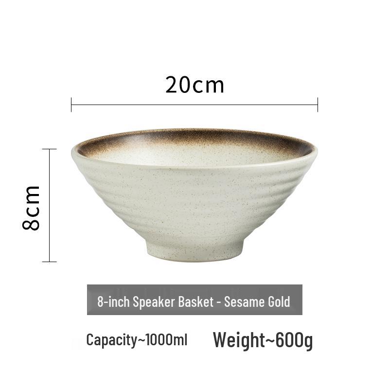 Japanese Ceramic Ramen Bowl Set: Large Retro Conical Hat Design Soup & Noodle Bowl with Plate