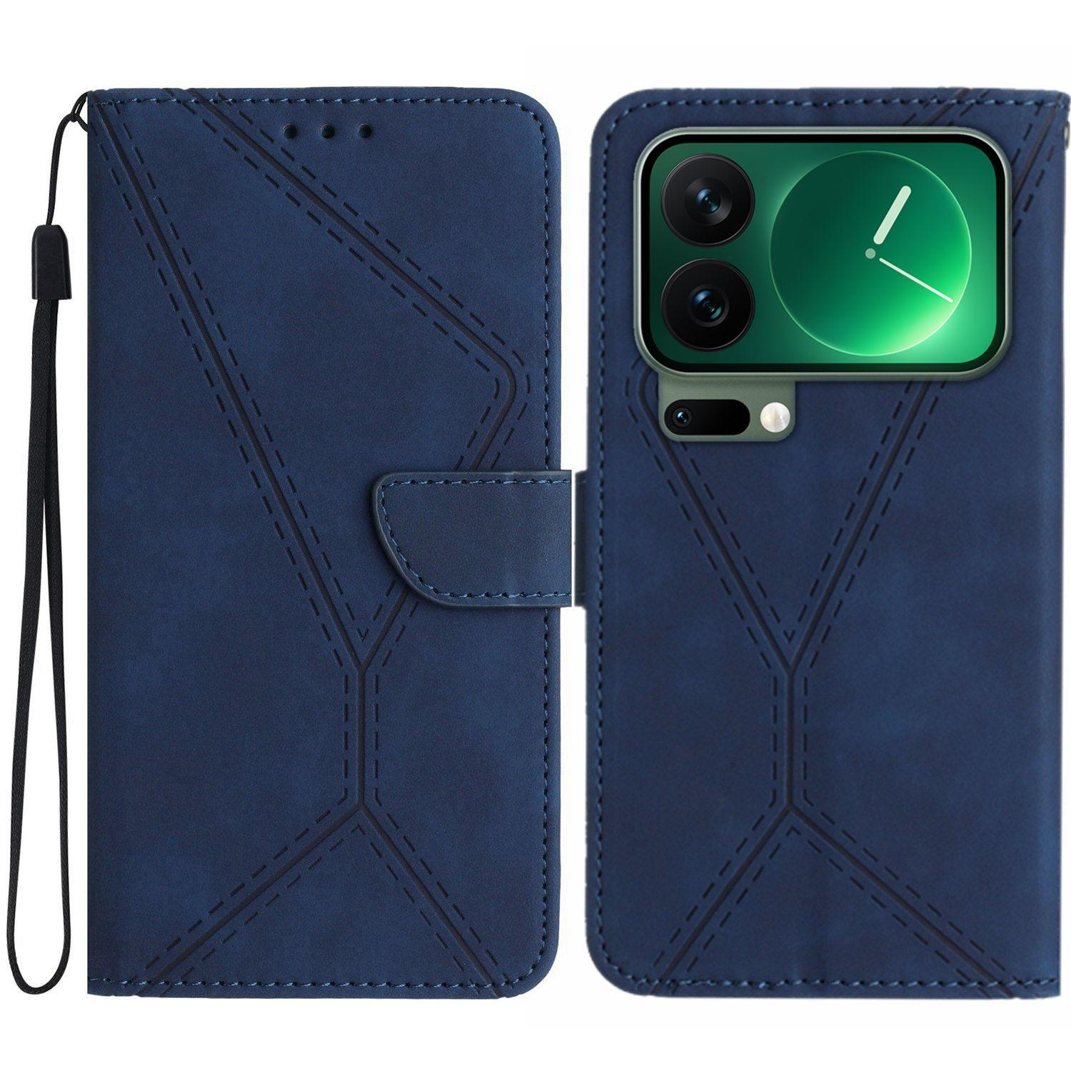 

For Xiaomi 17 Pro Max Case Skin Touch Lines Imprinted PU Leather Flip Phone Cover