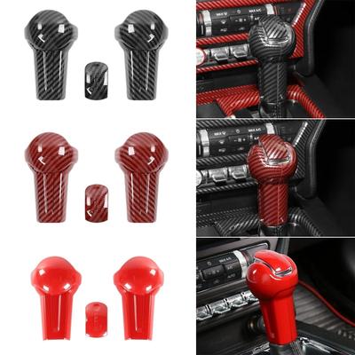 Lot de 3 autocollants pour pommeau de levier de vitesse central en fibre de carbone véritable pour Mustang 2015-2019