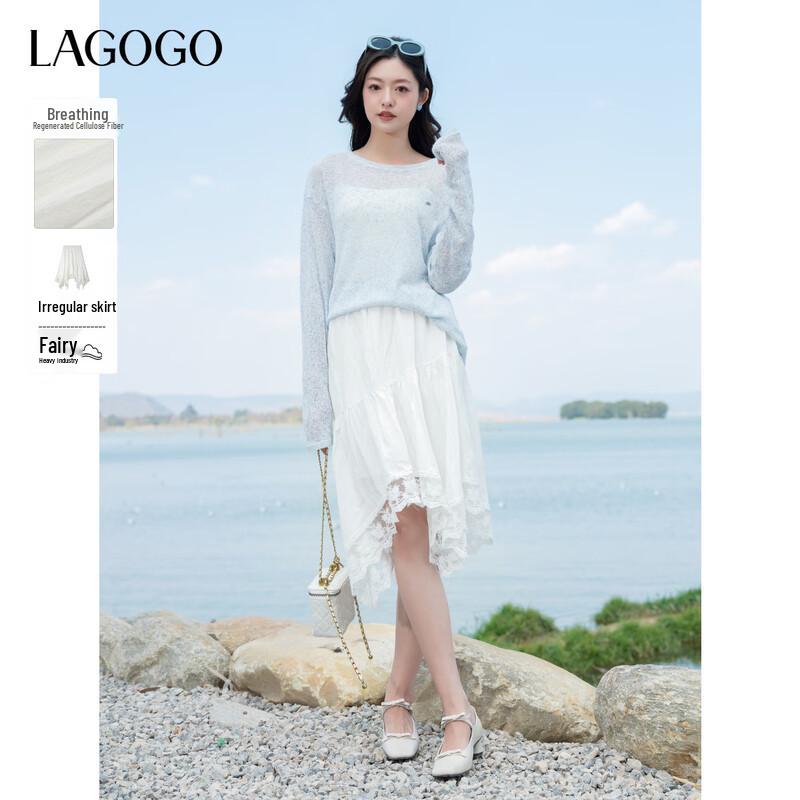 LAGOGO 2025 Irregular Heavy Lace A-Line Skirt M