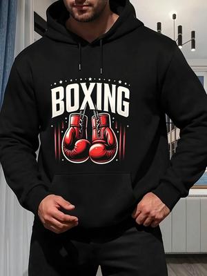 Ανδρικό Hoodie Αθλητικό Πυγμάχου Boxing Με Κόκκινο Γραφικό Πυγμαχικά Γάντια Χαλαρή Casual Πουλόβερ Street Φούτερ Φθινόπωρο Χειμώνας