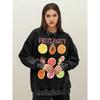 Fruit Party Lemon Strawberry Print Women Pullovers Hip Hop Washed Sweatshirt Loose Casual Sportswear Cotton Top
