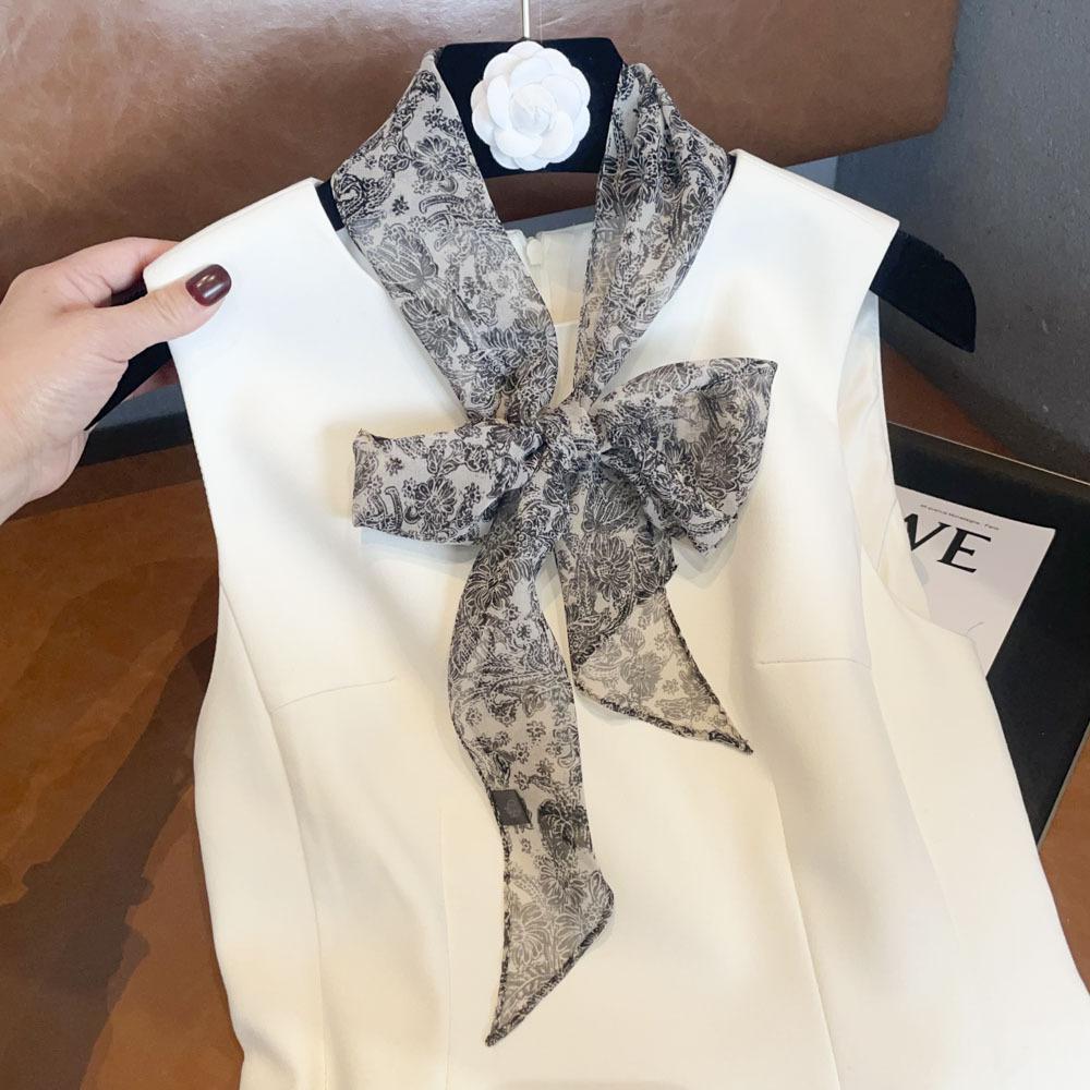 111% Mulberry Silk Diagonal Scarf French Hepburn Silk Small Silk Scarf Women's Silk Diagonal Streamer Long Thin Scarf