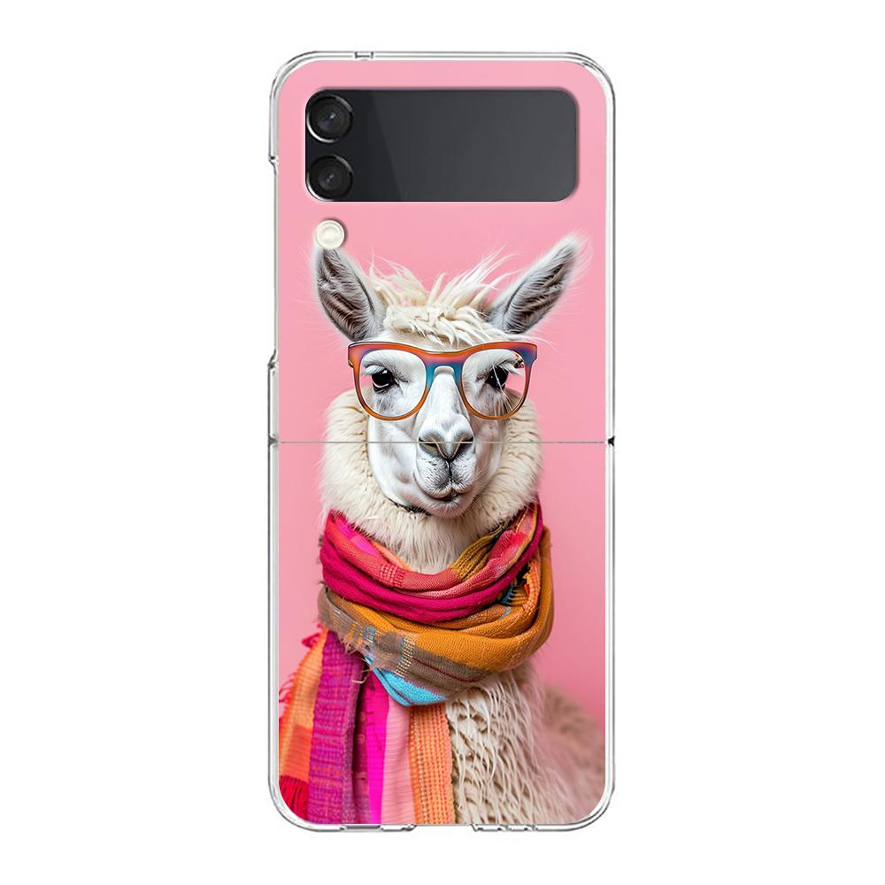 

Phone Cover For Samsung Galaxy Z Flip 6 5 4 Case Transparent For Samsung Z Flip 3 Hard PC Foldable Shell Cute Alpaca Donkey Bags Z Flip 6