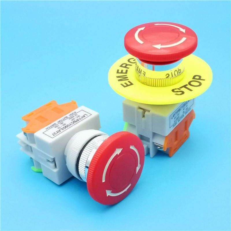 Red Mushroom Cap 1NO 1NC-DPST Emergency-Stop Push Button-Switch Equipment Lift Elevator Latching Self Lock Button